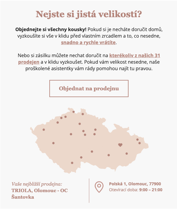 E-mailová komponenta s mapou a nejbližší prodejnou