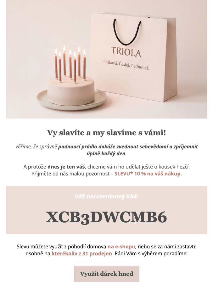 Narozeninový e-mail s kuponem