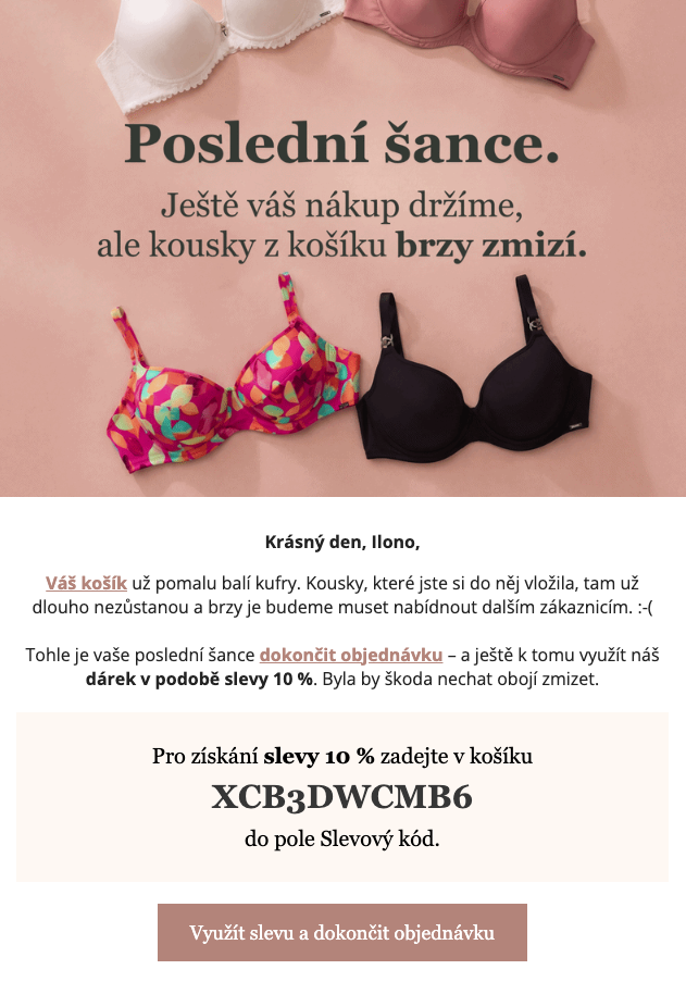 E-mail opuštěného košíku se zděděným kuponem