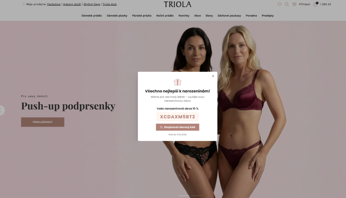 Web-layer s narozeninovou slevou