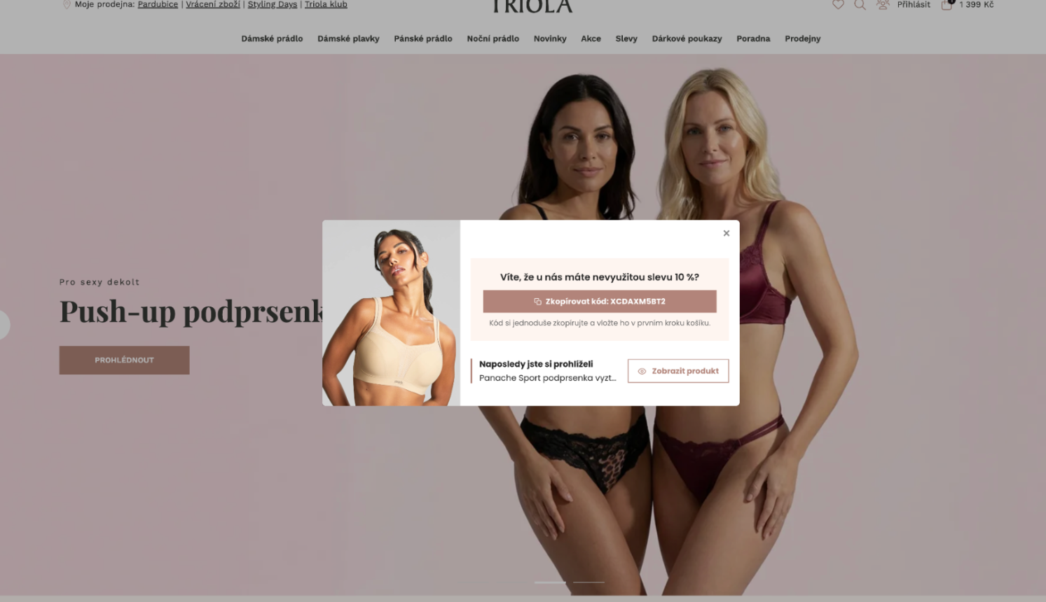 Web-layer s připomenutím nevyužité slevy
